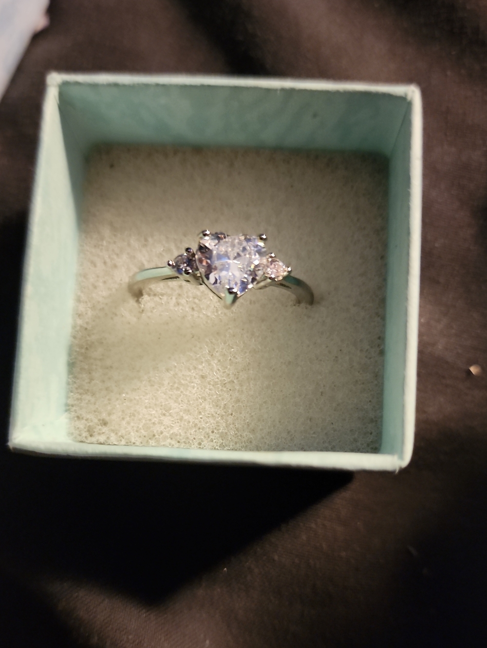 Silver Heart Solitaire Ring with Clear Cubic Zirconia Size 8!